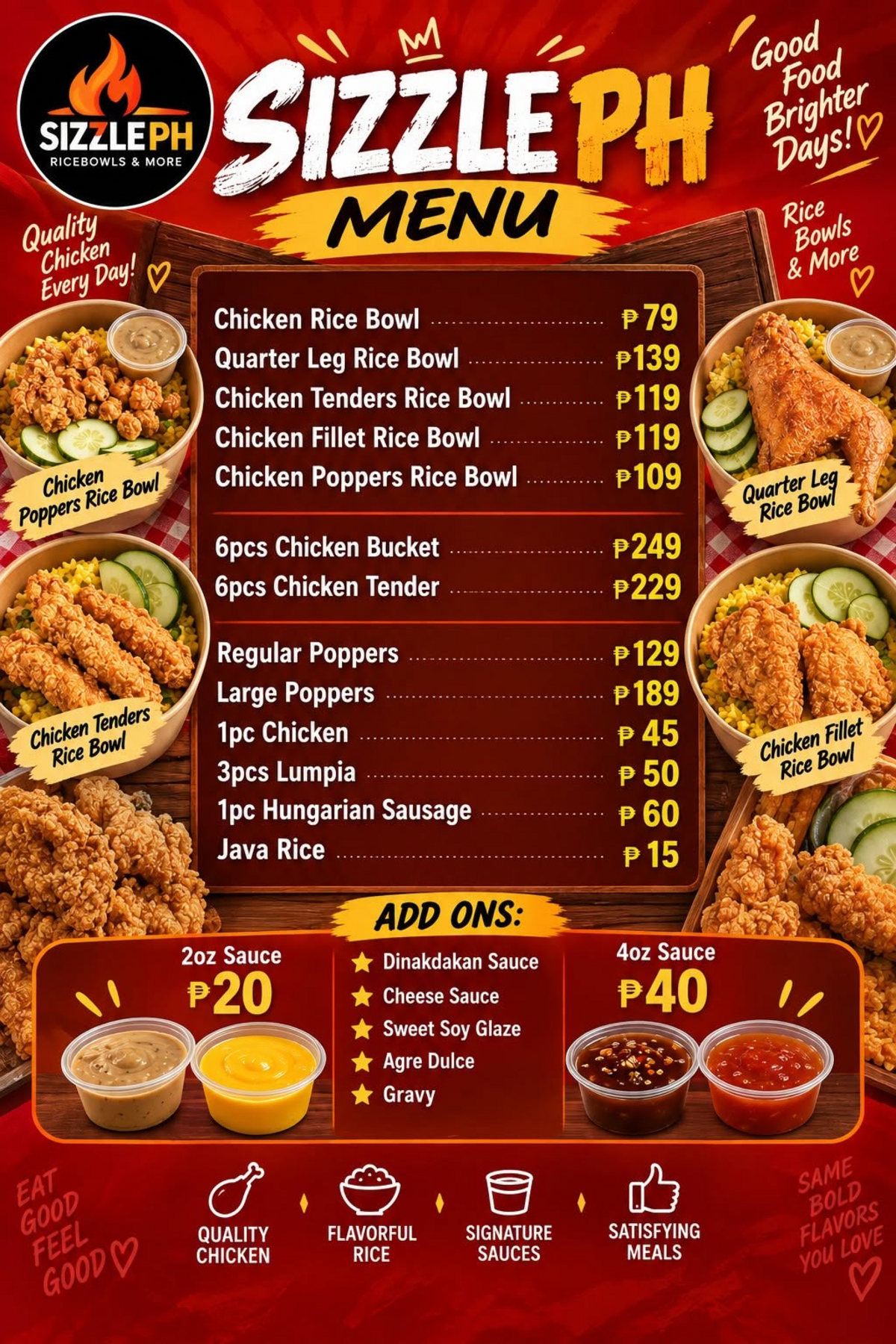 Complete Sizzle PH menu with prices